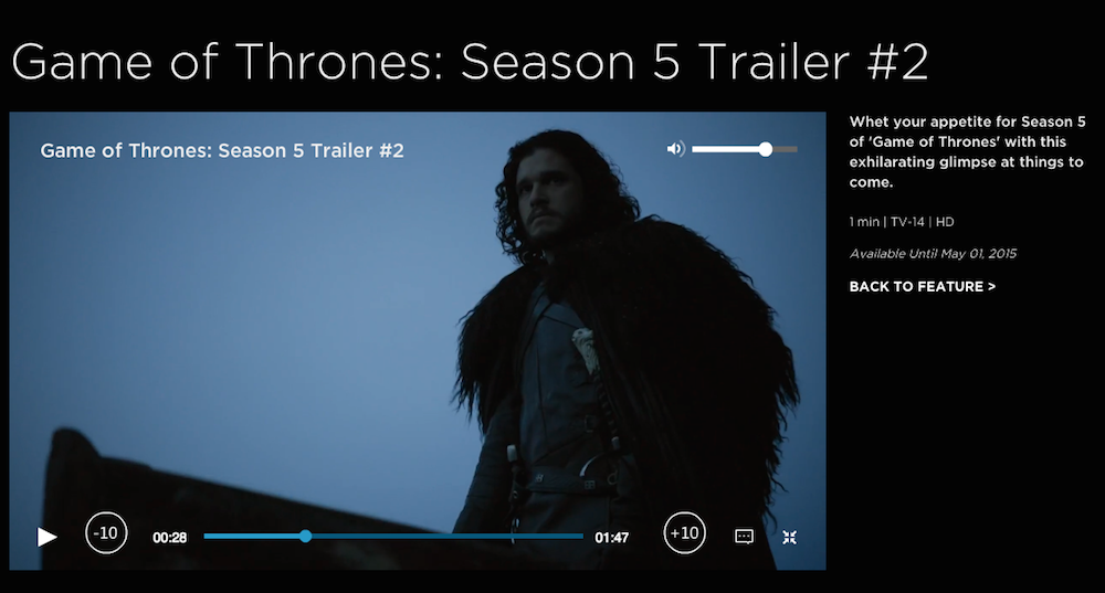 Capture d’écran HBO NOW Game of thrones